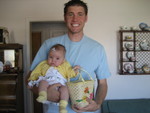 Getting ready for the Easter egg hunt at great grandma Newsome's home