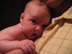 Madison and Daddy cuddling after a bath