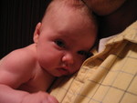 Madison cuddling with Daddy after a bath
