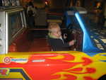 Pauly driving the monster truck at Chuck-E-Cheese