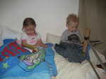 Reading in Paul's bed after bath time and before bed time