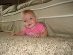 Madison crawling in the only direction she knows, wedged herself under the couch 3