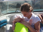 Rachel trying to soothe Madison because she hated the life jacket
