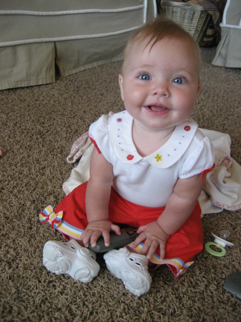 Such a big girl - wearing a new outfit from Grandma Newsome