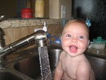 We like to wash Madison like we wash the dishes - she doesn't mind
