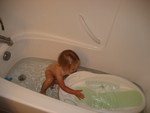 Madison getting Paul's 1st bath ready