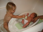 Helping with Paul's first bath