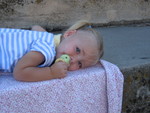 Madison at the ISU women's soccer game taking a nap