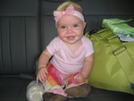 Madison in Debbie and Kevin's van - Oregon - after a long day of shopping