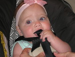 Madison loves to chew on the carseat straps