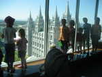 Cousins looking out from the Joseph Smith Memorial Building