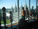 Cousins looking out from the Joseph Smith Memorial Building 2