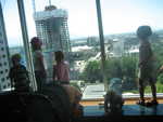 Cousins looking out from the Joseph Smith Memorial Building 3