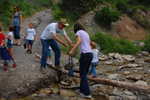 Hiking in Rock canyon - madison crossing the stream