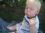 Paul snacking - one for the mouth and one for each hand