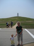 Madison and Rachel getting reading to climb to the Wright Brother's monument
