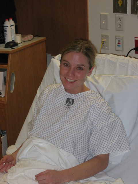 Rachel in her hospital bed