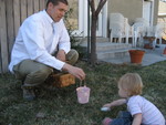 Daddy helping find eggs