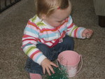 Madison emptying out her basket - she didn't like the grass in there