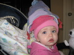 Madison wearing ALL of her hats so we could go on a walk