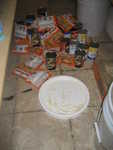 Madison and Paul's mess in the pantry - rice, flour, sugar, cans and bags of food