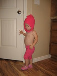 Madison got herself dressed to go out side and help daddy in the garage