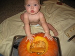 Rachel and Jordan's big pumpkin - Madison loved cleaning this one out
