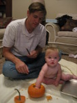She dove right into the pumpkin cleaning