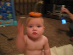 Trying on the pumpkin top