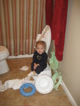 Madison playing in the bathroom